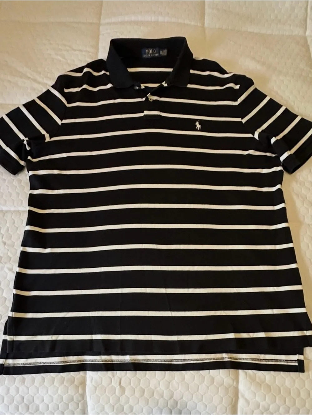 Polo Ralph Lauren XXL Black White Striped Pony Logo Polo Shirt